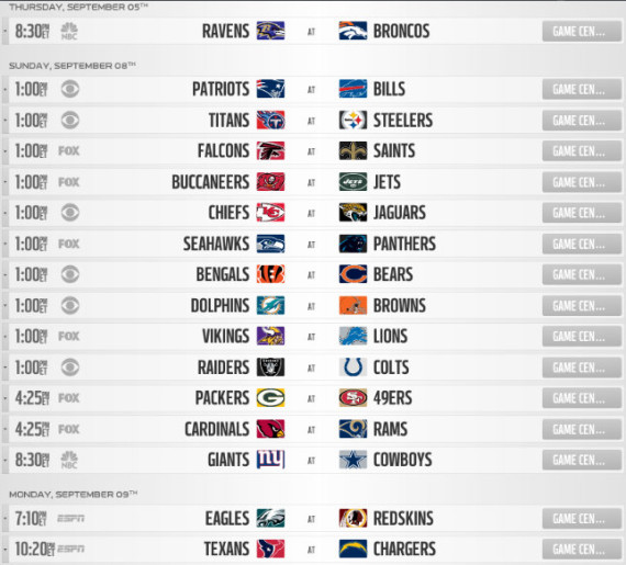 NFL week 1 2013 NFL schedule